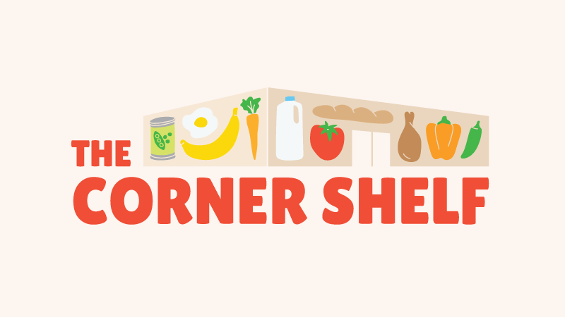 The Corner Shelf logo with food icons